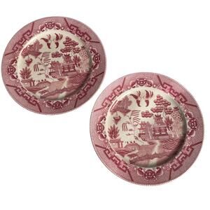 Pink Willow Dinner Plates Lot of 2 Vintage 1940s Fine Quality Made in Japan READ